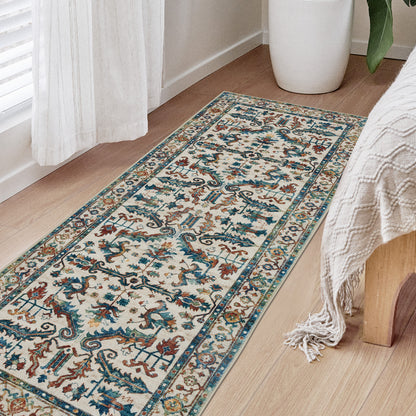 Joydeco Runner Rug Non Slip Machine Washable Vintage Rug, Low Pile Non Slip Chenille Print Rugs for Living Room, Entryway, Bedroom, Kitchen and Corridor, Bathroom