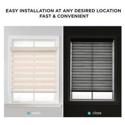Joydeco No Drill Zebra Blinds for Windows, Cordless Dual-Layer Privacy Zebra Shades for Indoor Windows, Easy to Install, Light Filtering Sheer Blinds for Home