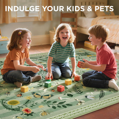 Joydeco Insect Washable Bathroom Rug, Botanical Kitchen Runner Rug Non Slip, Boho Ultra-Thin Soft Indoor Floor Carpet Runners for Hallways Entryway Entrance Laundry