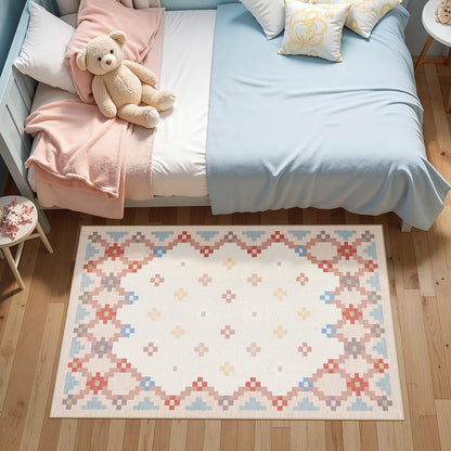 Joydeco Checkered Pink Kitchen Runner Rug Non Slip, Washable Bathroom, Modern Soft Low-Pile Ultra Thin Indoor Floor Throw Carpet for Bedroom Laundry Room Entrance Entryway