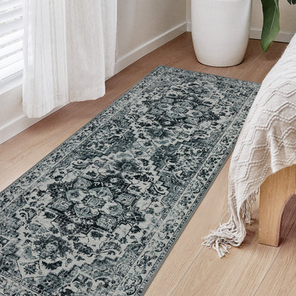 Joydeco Runner Rug Non Slip Machine Washable Vintage Rug, Low Pile Non Slip Chenille Print Rugs for Living Room, Entryway, Bedroom, Kitchen and Corridor, Bathroom