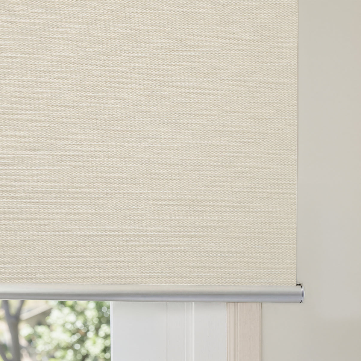 Joydeco Ashby beige textured plain weave blackout roller shade - blinds and shades.