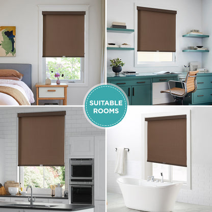 Joydeco 100% Blackout Roller Shades Cordless Blinds for Windows, Free-Stop Shades, UV Protection, Natural Woven Blinds for Home and Office, Light-Proof Aluminum Cover