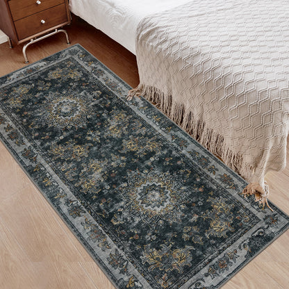 Joydeco Runner Rug Non Slip Machine Washable Vintage Rug, Low Pile Non Slip Chenille Print Rugs for Living Room, Entryway, Bedroom, Kitchen and Corridor, Bathroom