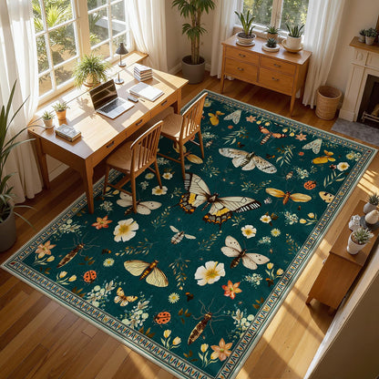 Joydeco Insect Bathroom Rugs Non Slip Washable, Floral Kitchen Rugs Non Slip, Soft Low-Pile Ultra Thin Boho Indoor Floor Throw Carpet for Entryway Bedroom Laundry Entrance