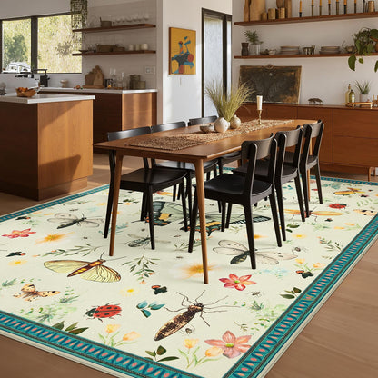Joydeco Insect Bathroom Rugs Non Slip Washable, Floral Kitchen Rugs Non Slip, Soft Low-Pile Ultra Thin Boho Indoor Floor Throw Carpet for Entryway Bedroom Laundry Entrance