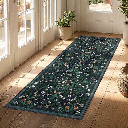 Joydeco Insect Washable Bathroom Rug, Botanical Kitchen Runner Rug Non Slip, Boho Ultra-Thin Soft Indoor Floor Carpet Runners for Hallways Entryway Entrance Laundry