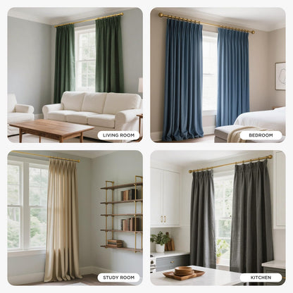 Joydeco Matte Black Adjustable Curtain Rod 32 to 120 Inches - 1 Inch Diameter Heavy Duty Rod for Sliding Doors, Patio & Outdoor