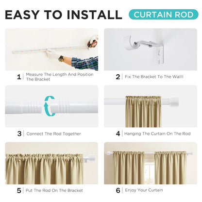 Joydeco Modern Brown Adjustable Curtain Rod 32 to 88 Inches - 1 Inch Diameter Heavy Duty Rod for Living Room & Bedroom