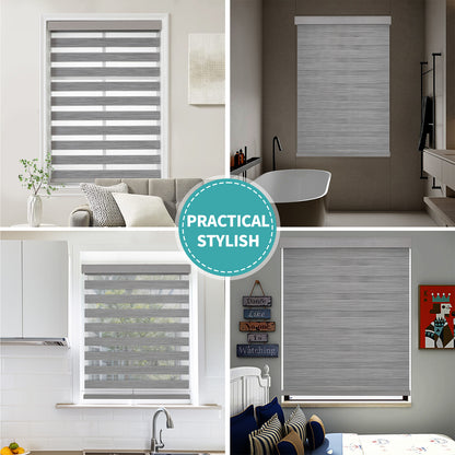 Joydeco Cordless Zebra Blinds (Pro), Dual Layer Light Control Zebra Blinds for Windows, Light-Proof Aluminum Cover, Free-Stop Roller Shades for Home & Office