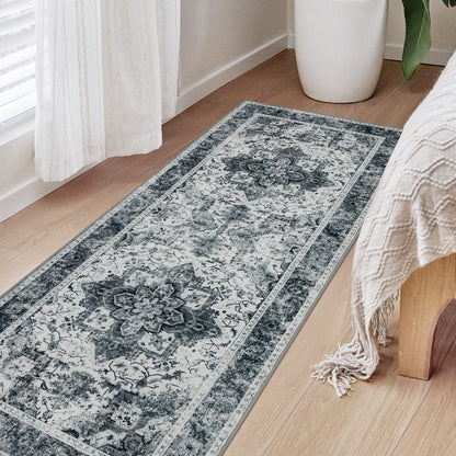 Joydeco Runner Rug Non Slip Machine Washable Vintage Rug, Low Pile Non Slip Chenille Print Rugs for Living Room, Entryway, Bedroom, Kitchen and Corridor, Bathroom