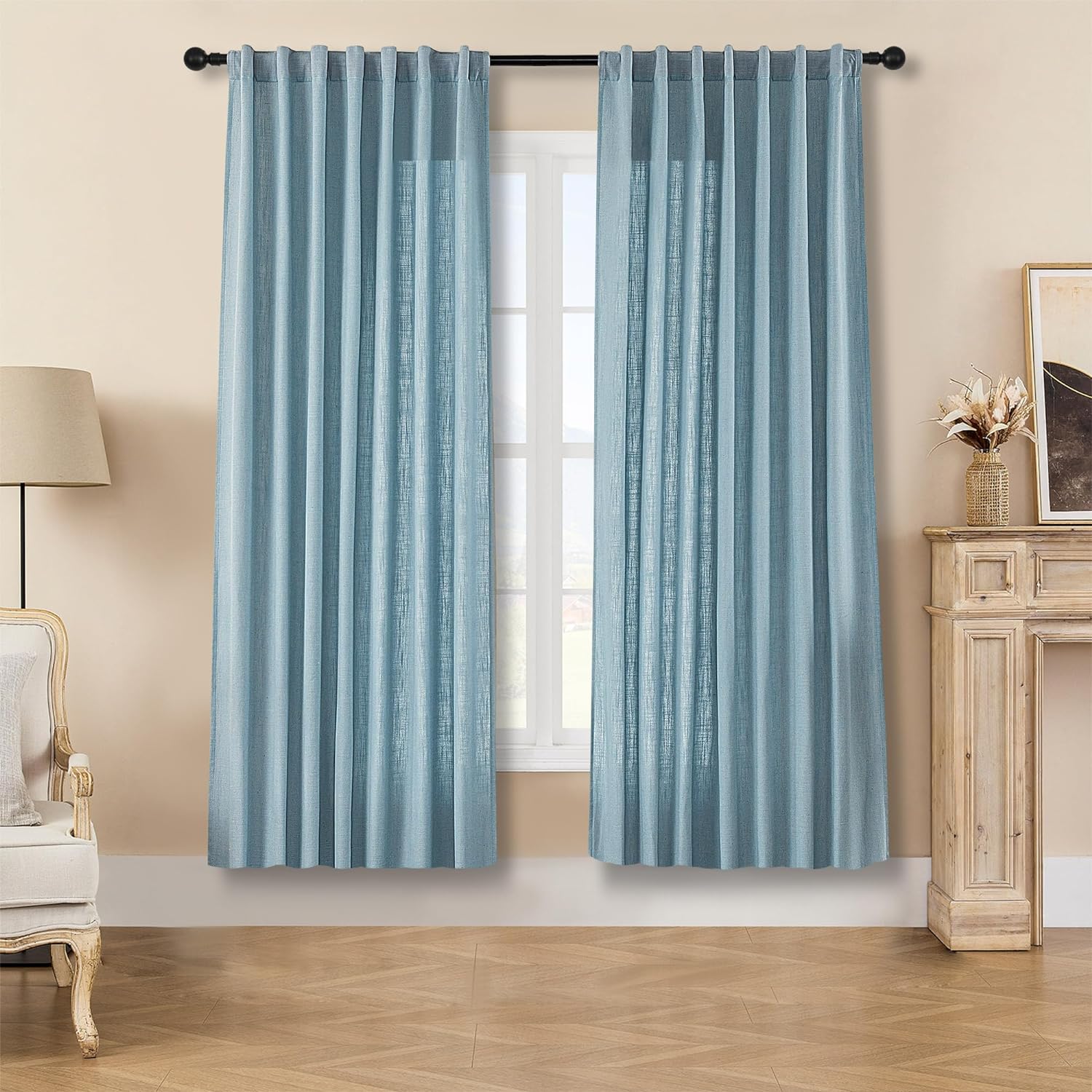 Joydeco Semi-Sheer Linen Curtains - 2 Panel, Light Filtering