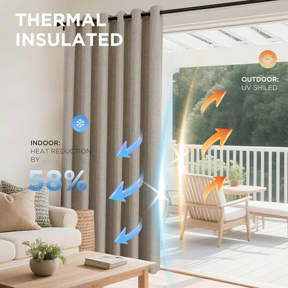 Joydeco faux linen thermal insulated curtains reduce heat by up to 25% and block harmful UV rays.