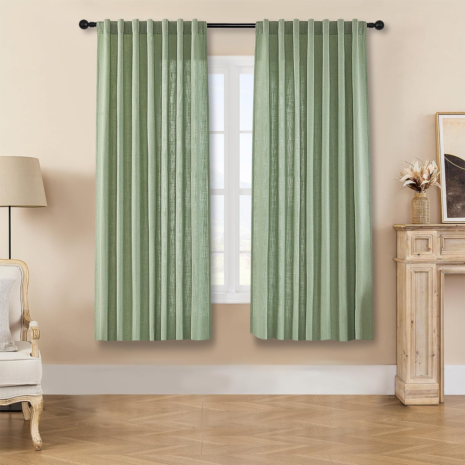 Joydeco Semi-Sheer Curtains Linen 2 Panels Set, Curtains for Living Room, Light Filtering Curtains , Living Room Curtains - Joydeco