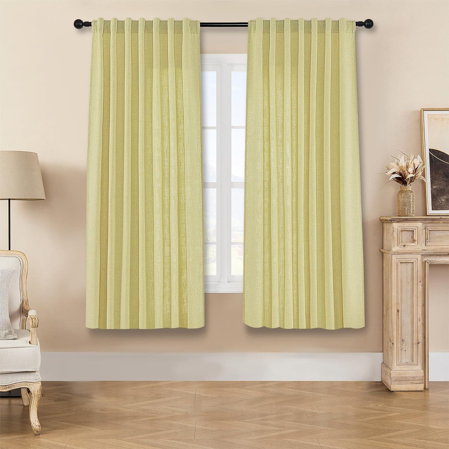 Joydeco Semi-Sheer Curtains Linen 2 Panels Set, Curtains for Living Room, Light Filtering Curtains , Living Room Curtains - Joydeco