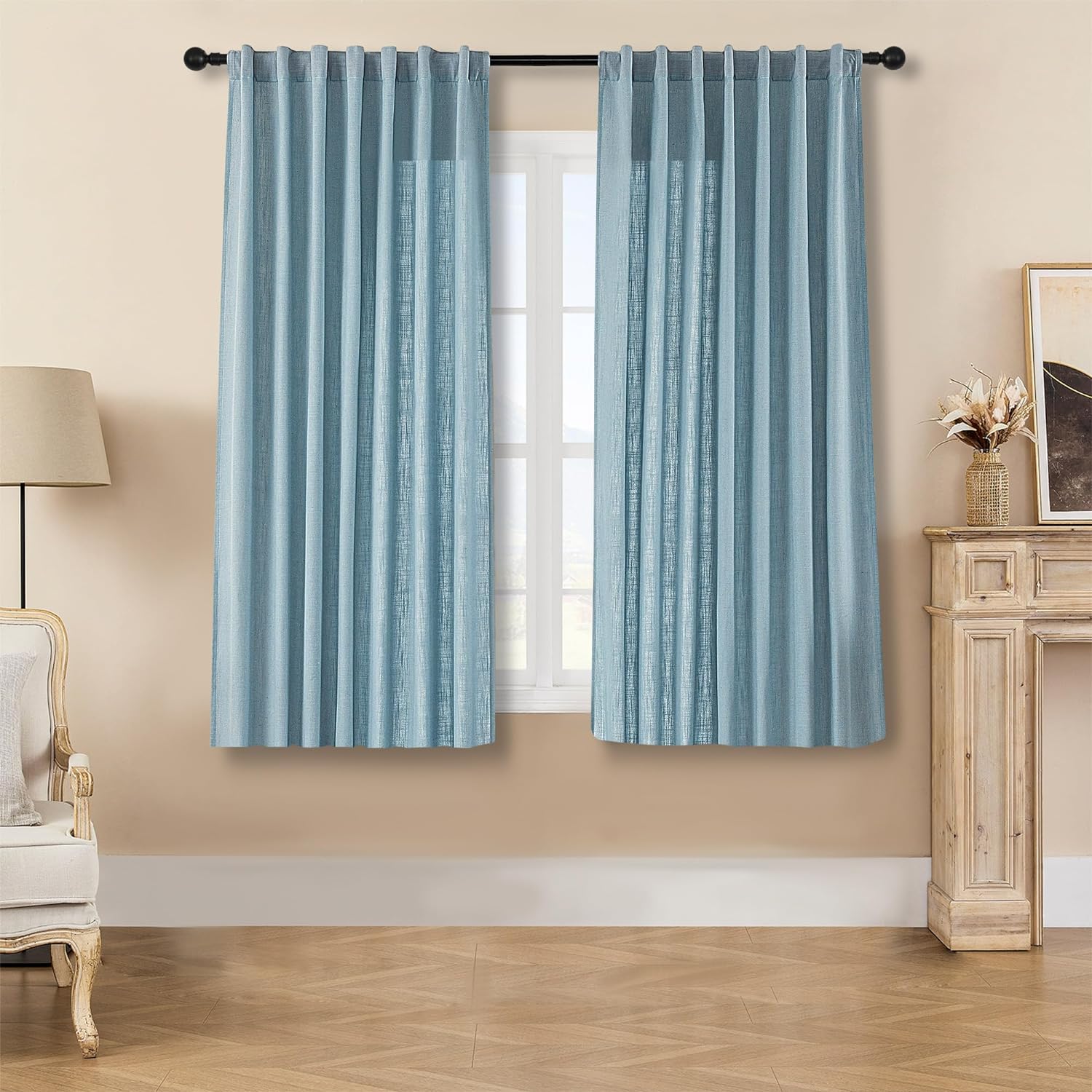 Joydeco Semi-Sheer Curtains Linen 2 Panels Set, Curtains for Living Room, Light Filtering Curtains , Living Room Curtains - Joydeco