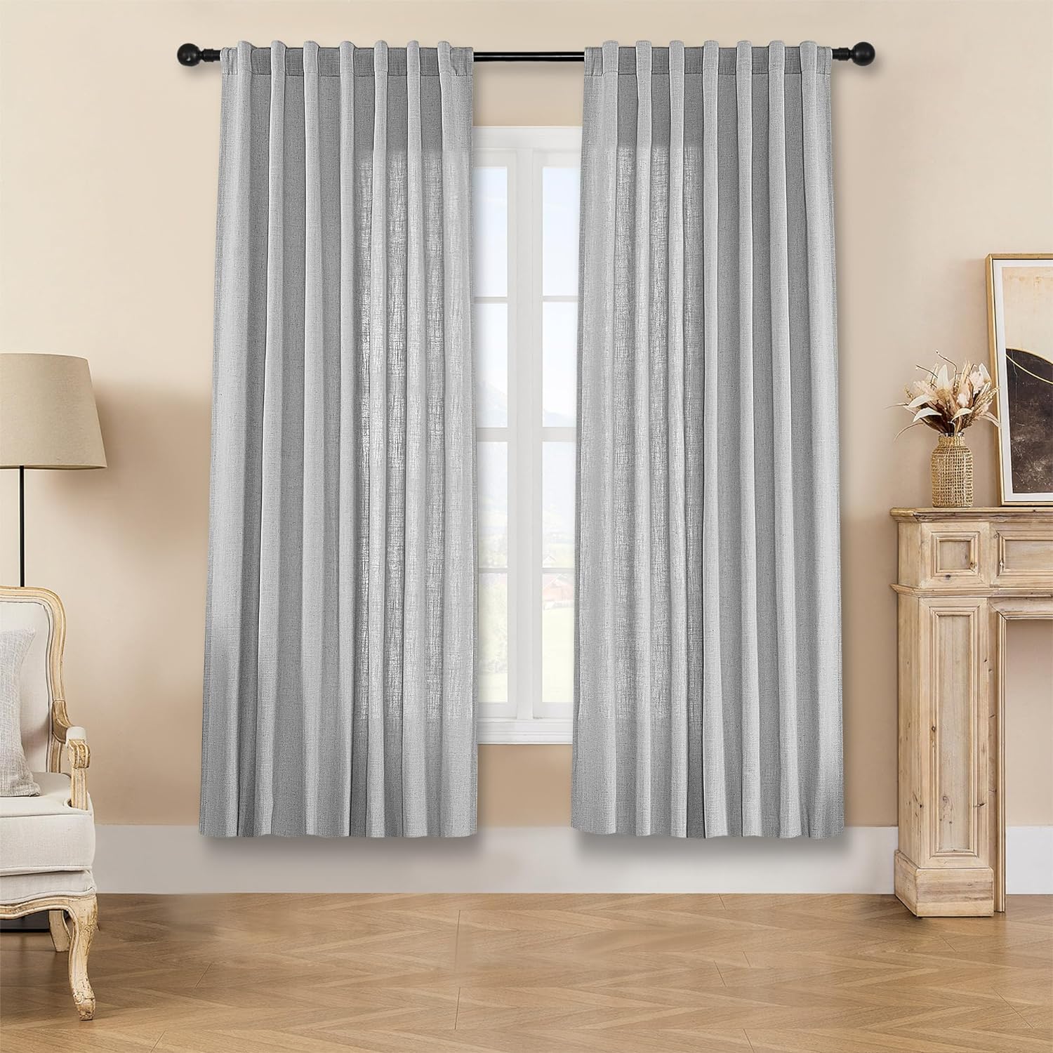 Joydeco Semi-Sheer Curtains Linen 2 Panels Set, Curtains for Living Room, Light Filtering Curtains , Living Room Curtains - Joydeco