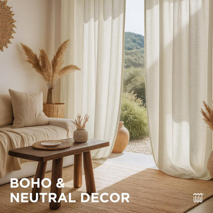 Joydeco custom curtains: ivory linen light filtering drapes for boho neutral decor.