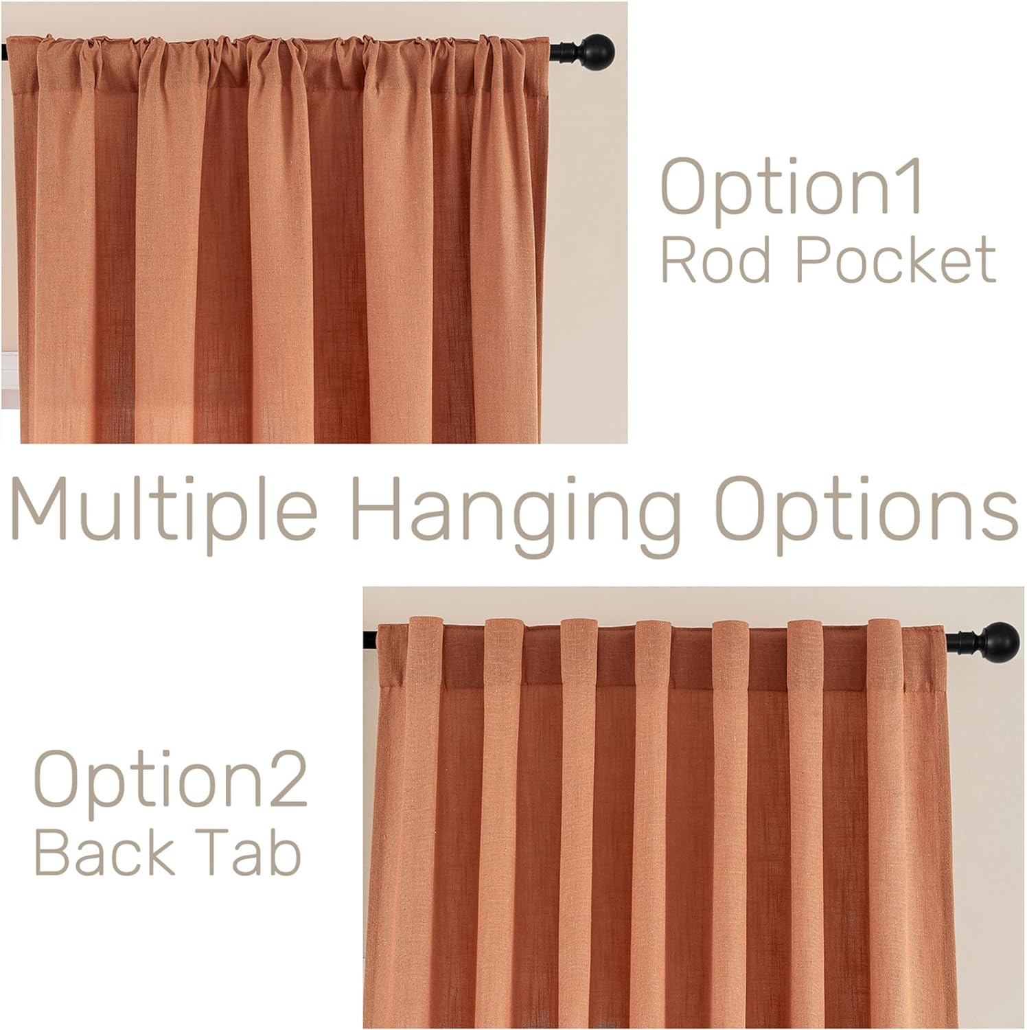 Joydeco Semi-Sheer Linen Curtains - 2 Panel, Light Filtering