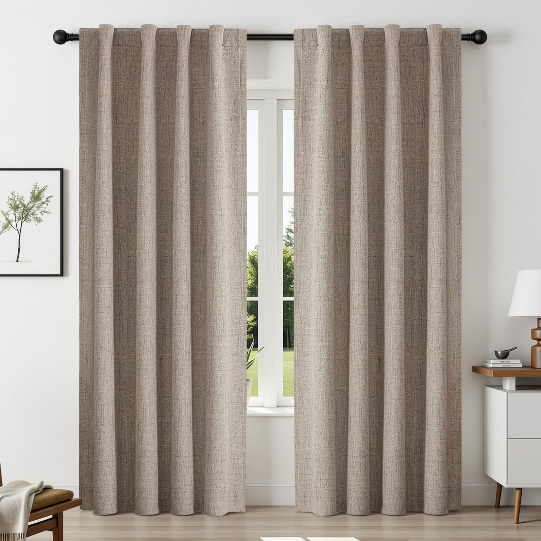 Joydeco 100% Blackout Curtains Faux Linen Curtains for Living Room