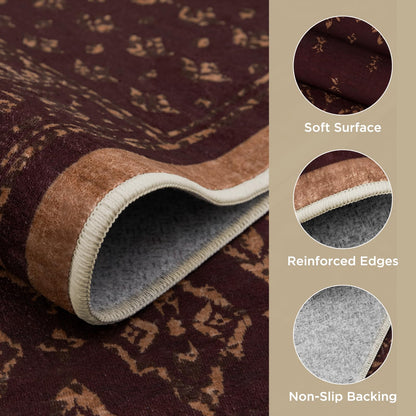 Joydeco 8x10 Washable Rug for Living Room, Burgundy Rugs for Bedroom