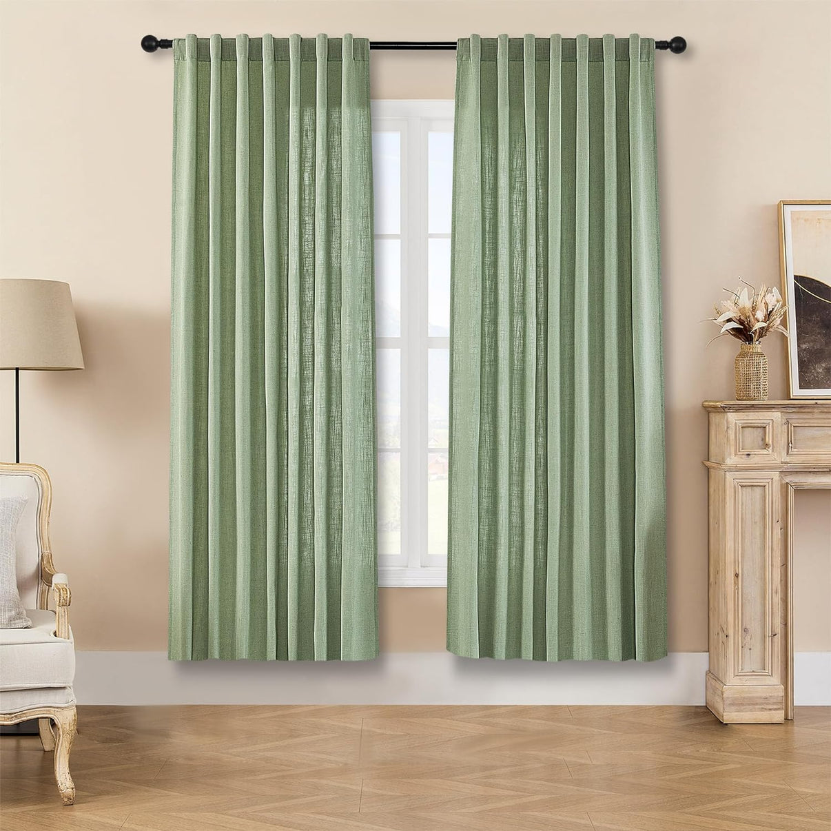 Joydeco Semi-Sheer Linen Curtains - 2 Panel, Light Filtering