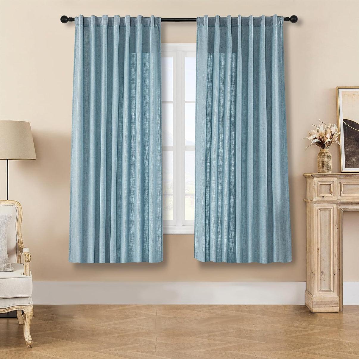 Joydeco Semi-Sheer Linen Curtains - 2 Panel, Light Filtering