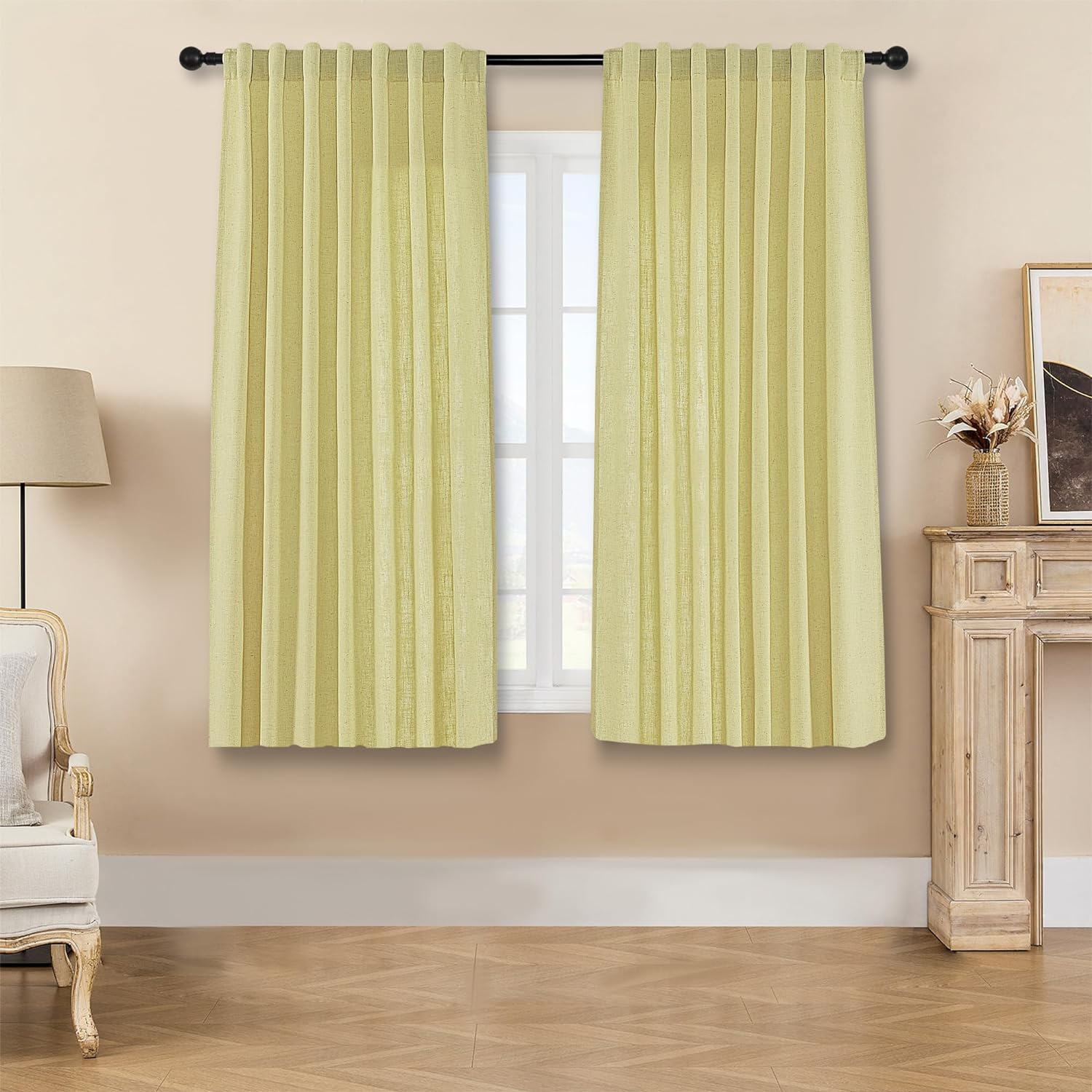 Joydeco Semi-Sheer Linen Curtains - 2 Panel, Light Filtering