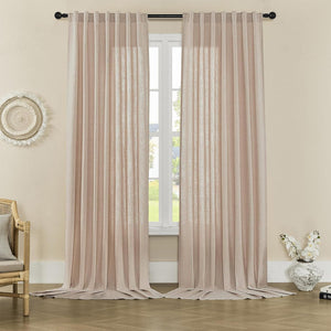 Joydeco Semi-Sheer Curtains Linen 2 Panels Set, Curtains for Living Room, Light Filtering Curtains , Living Room Curtains - Joydeco