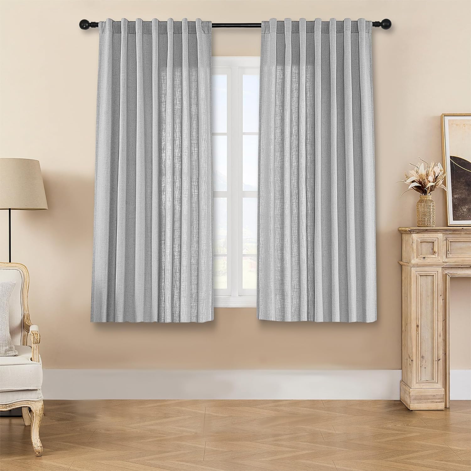 Joydeco Semi-Sheer Curtains Linen 2 Panels Set, Curtains for Living Room, Light Filtering Curtains , Living Room Curtains - Joydeco