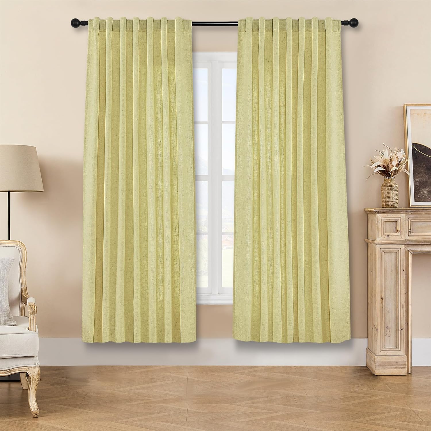 Joydeco Semi-Sheer Curtains Linen 2 Panels Set, Curtains for Living Room, Light Filtering Curtains , Living Room Curtains - Joydeco