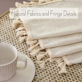Beige Boho Linen Curtains with Tassels & Embroidery Natural Fabrics & Fringe Details - Joydeco