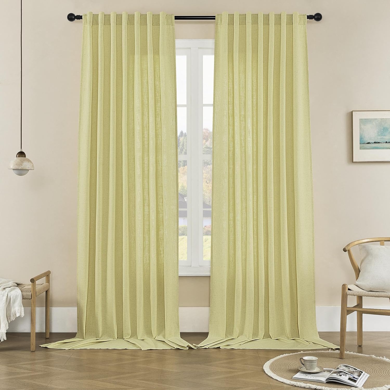 Joydeco Semi-Sheer Curtains Linen 2 Panels Set, Curtains for Living Room, Light Filtering Curtains , Living Room Curtains - Joydeco