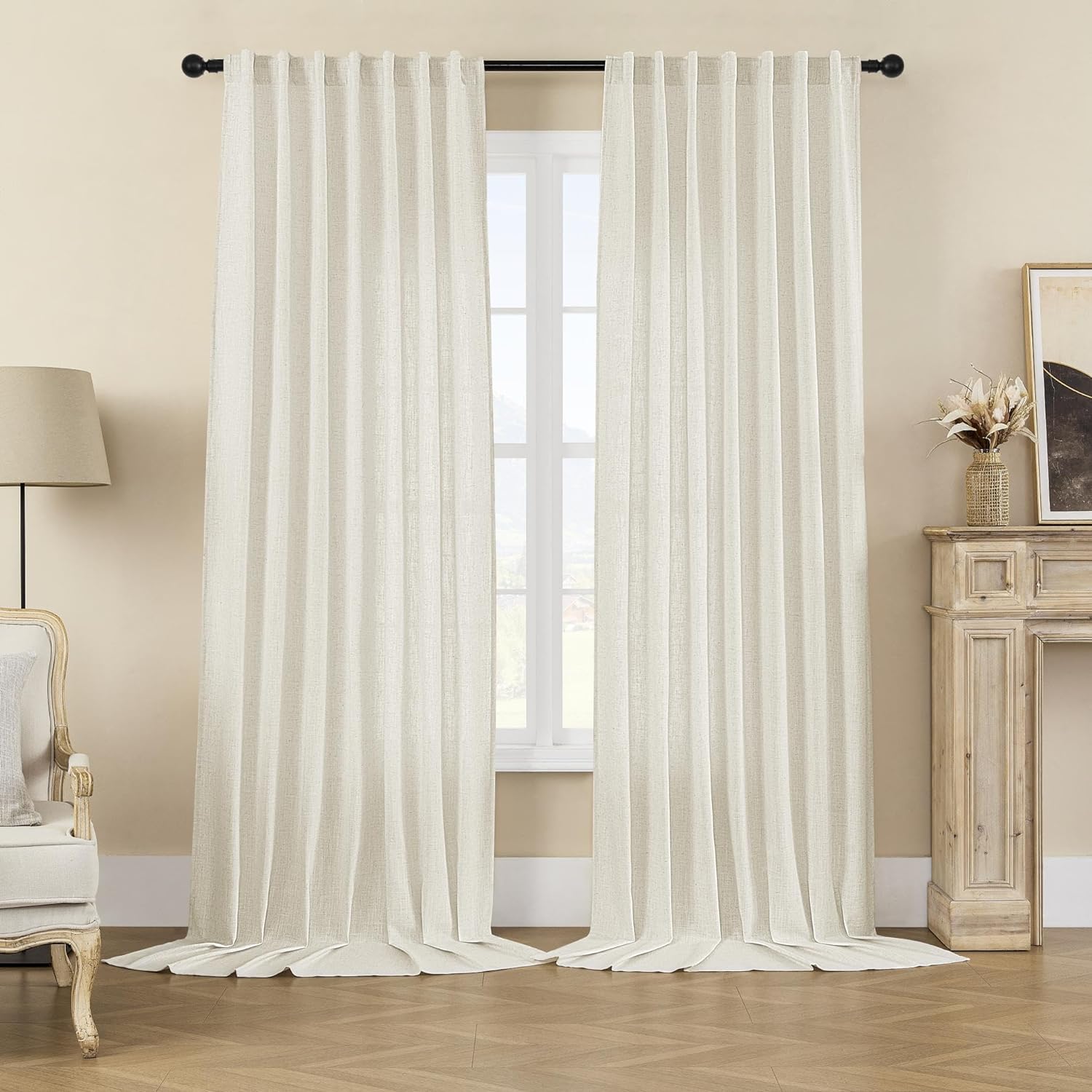 Joydeco Semi-Sheer Linen Curtains - 2 Panel, Light Filtering