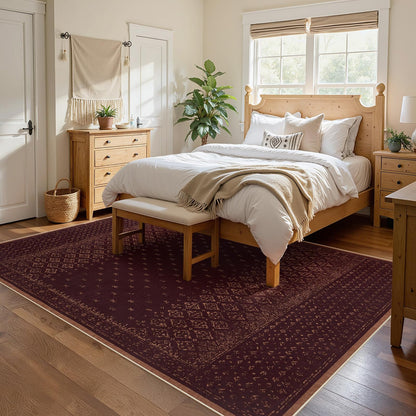 Joydeco 8x10 Washable Rug for Living Room, Burgundy Rugs for Bedroom