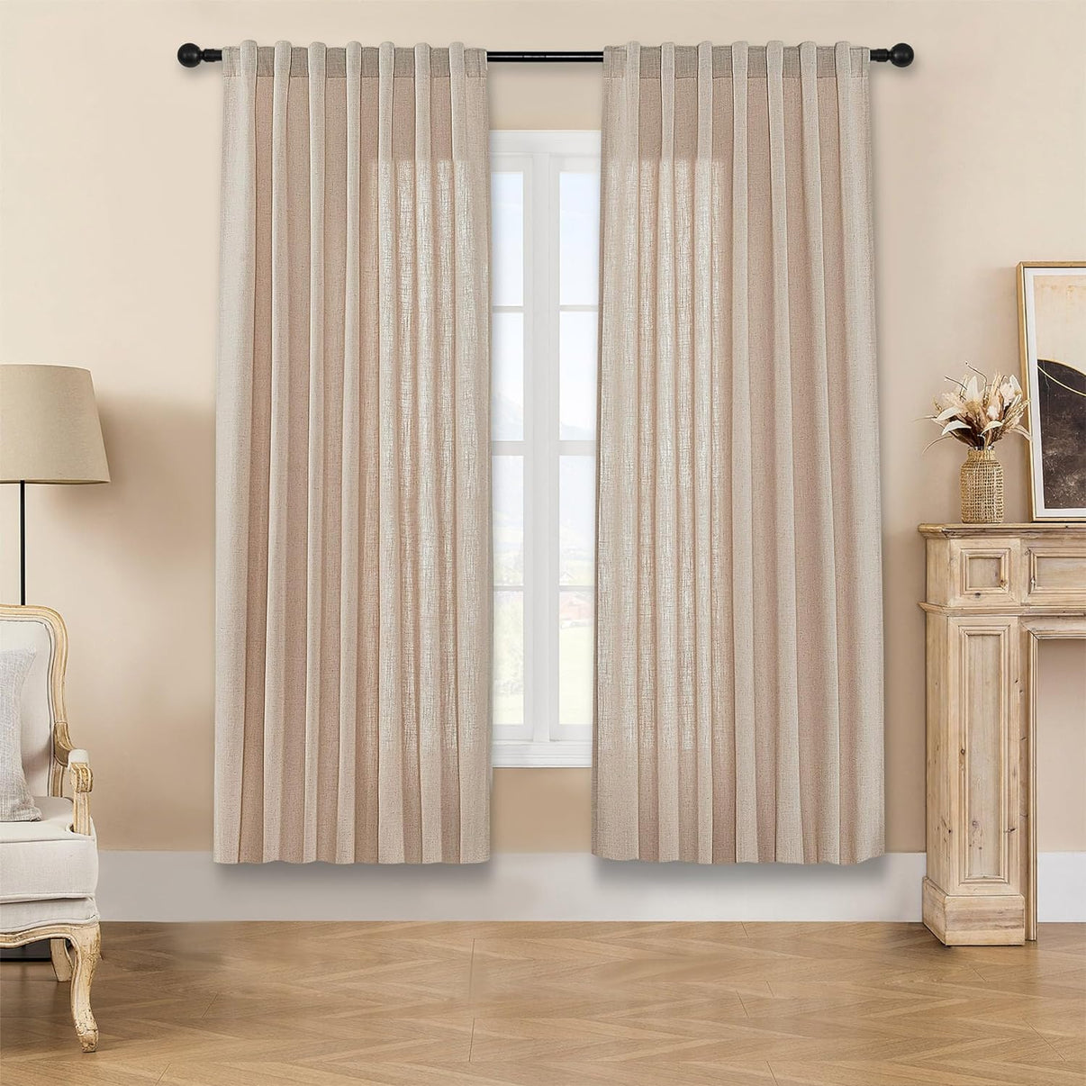 Joydeco Semi-Sheer Linen Curtains - 2 Panel, Light Filtering