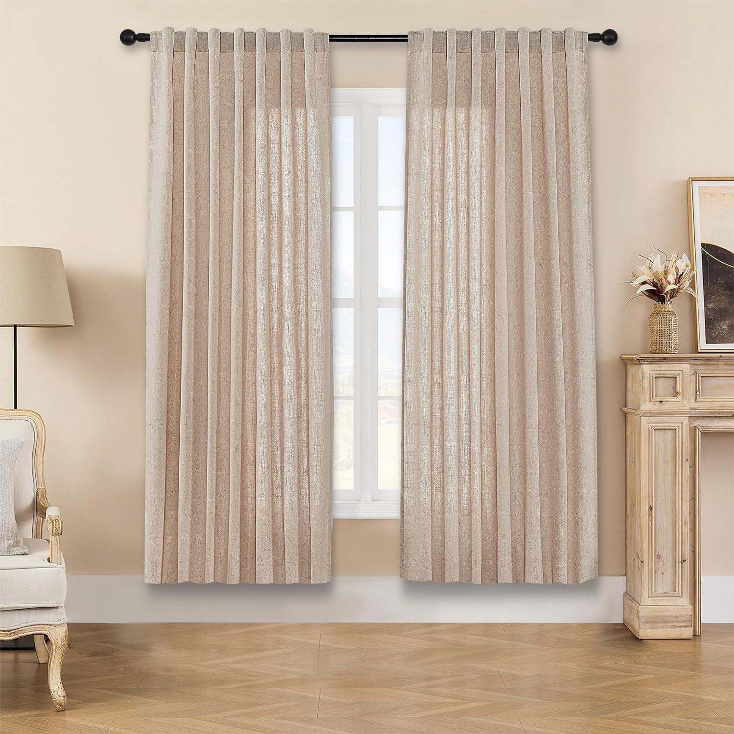 Joydeco Semi-Sheer Curtains Linen 2 Panels Set, Curtains for Living Room, Light Filtering Curtains , Living Room Curtains - Joydeco