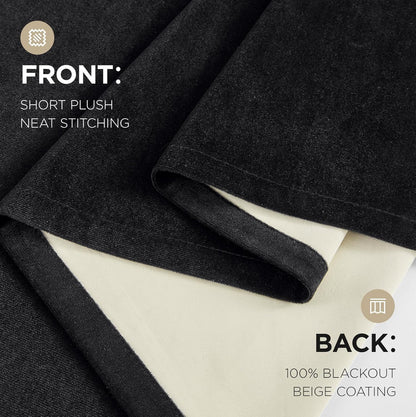 Joydeco Black 100% Blackout Curtains 84 Inch 2 Panels, Luxury Thermal Insulated Black Velvet Curtains for Bedroom Living Room, Soundproof Blackout Window Drapes, Rod Pocket & Back Tab (52W x 84L)