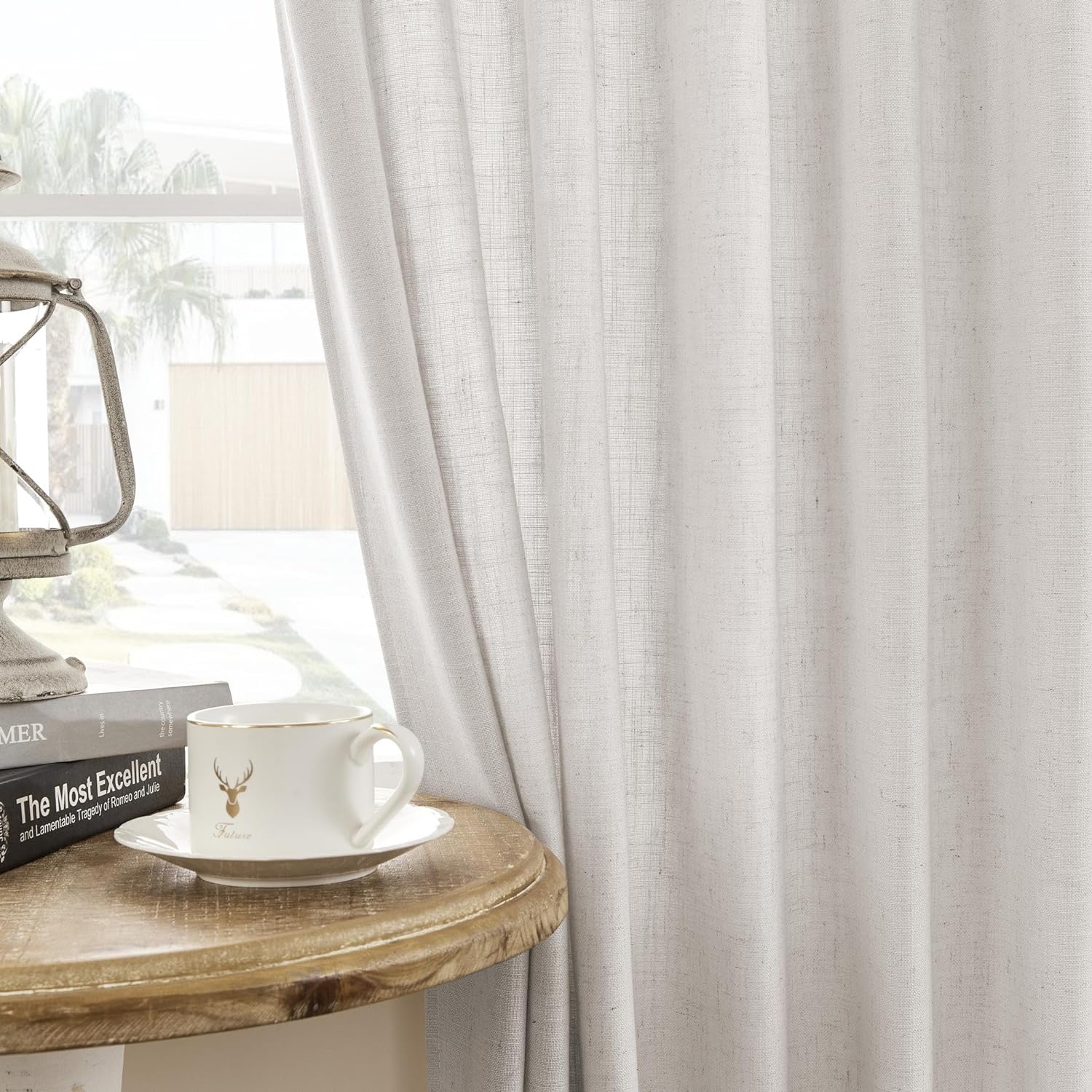 Joydeco Semi-Sheer Linen Curtains - 2 Panel, Light Filtering