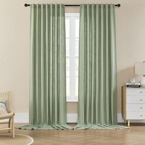 Joydeco Semi-Sheer Curtains Linen 2 Panels Set, Curtains for Living Room, Light Filtering Curtains , Living Room Curtains - Joydeco