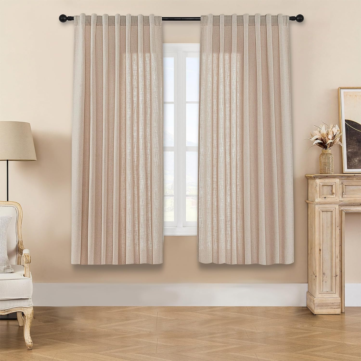 Joydeco Semi-Sheer Curtains Linen 2 Panels Set, Curtains for Living Room, Light Filtering Curtains , Living Room Curtains - Joydeco