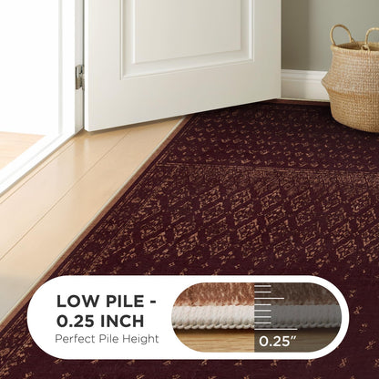 Joydeco 8x10 Washable Rug for Living Room, Burgundy Rugs for Bedroom
