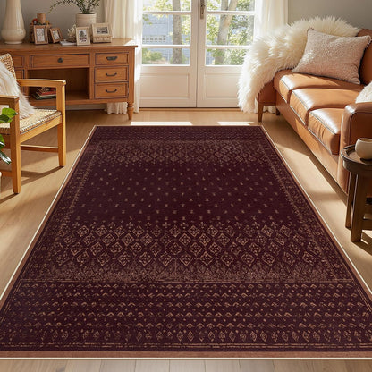 Joydeco Washable Rug for Living Room, Burgundy Rugs for Bedroom