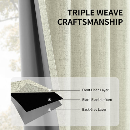 Joydeco 100% Blackout Curtains Faux Linen Curtains for Living Room