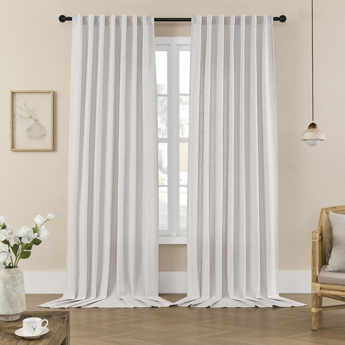 Joydeco Semi-Sheer Linen Curtains - 2 Panel, Light Filtering