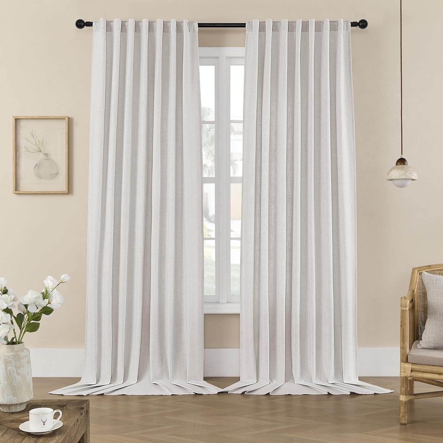 Joydeco Semi-Sheer Curtains Linen 2 Panels Set, Curtains for Living Room, Light Filtering Curtains , Living Room Curtains - Joydeco