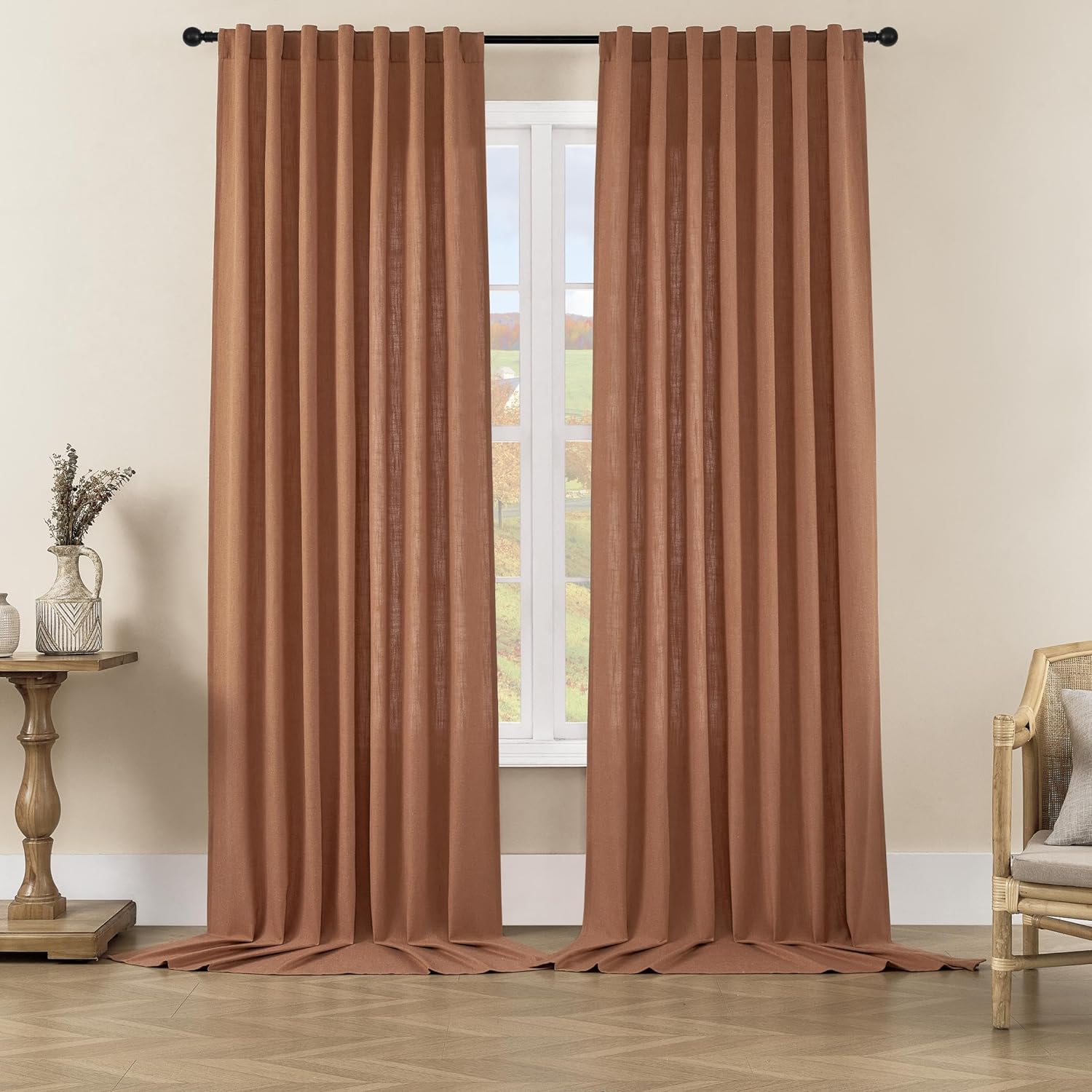 Joydeco Semi-Sheer Curtains Linen 2 Panels Set, Curtains for Living Room, Light Filtering Curtains , Living Room Curtains - Joydeco