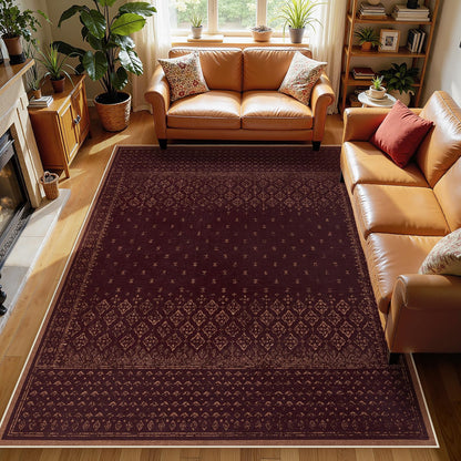 Joydeco 8x10 Washable Rug for Living Room, Burgundy Rugs for Bedroom