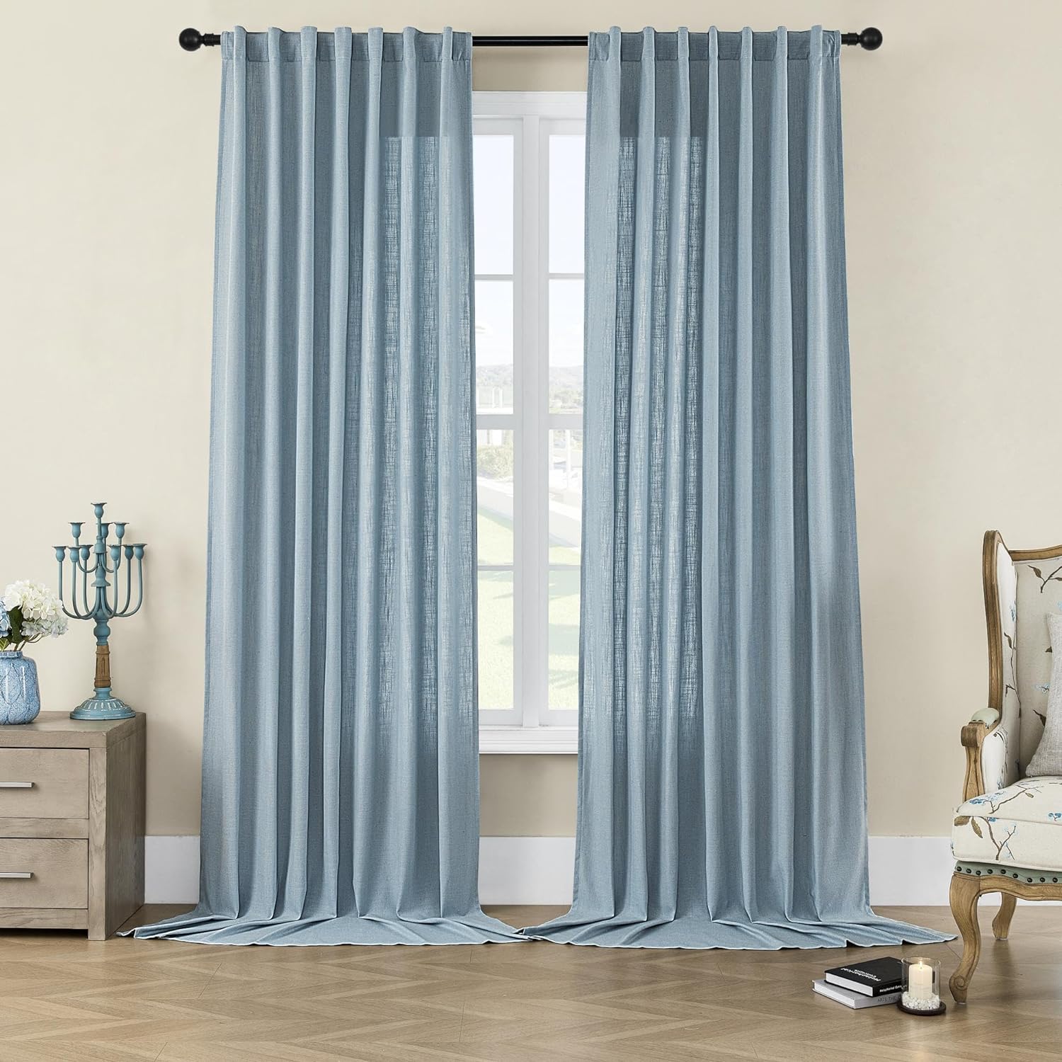 Joydeco Semi-Sheer Curtains Linen 2 Panels Set, Curtains for Living Room, Light Filtering Curtains , Living Room Curtains - Joydeco