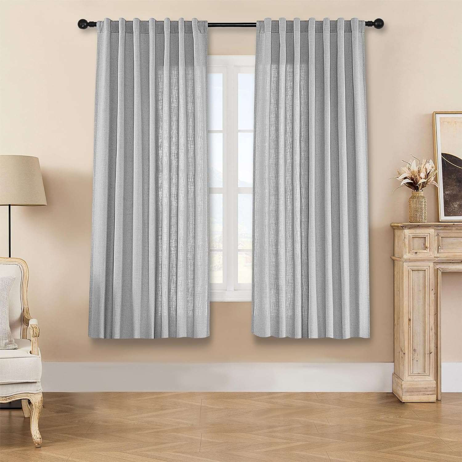 Joydeco Semi-Sheer Curtains Linen 2 Panels Set, Curtains for Living Room, Light Filtering Curtains , Living Room Curtains - Joydeco